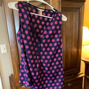 Banana Republic Magenta Polka Dot Navy Blouse